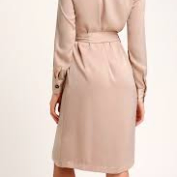#30 LULUS Satin Long Sleeve Midi Shirt Dress - Picture 7 of 7